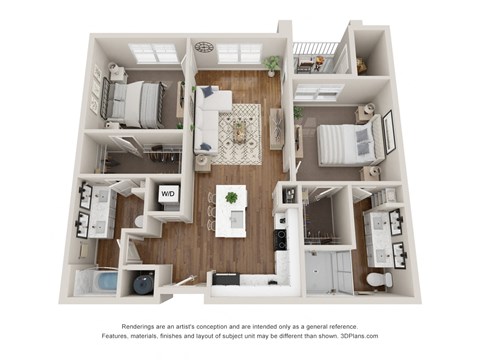 Floor plan for 2 beds, 2 baths, 1060 sqft